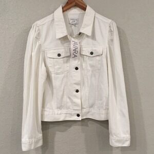 Twelve By Ontwelfth Women 2XL Jean Jacket White Roxanna Puff Sleeves 100% Cotton
